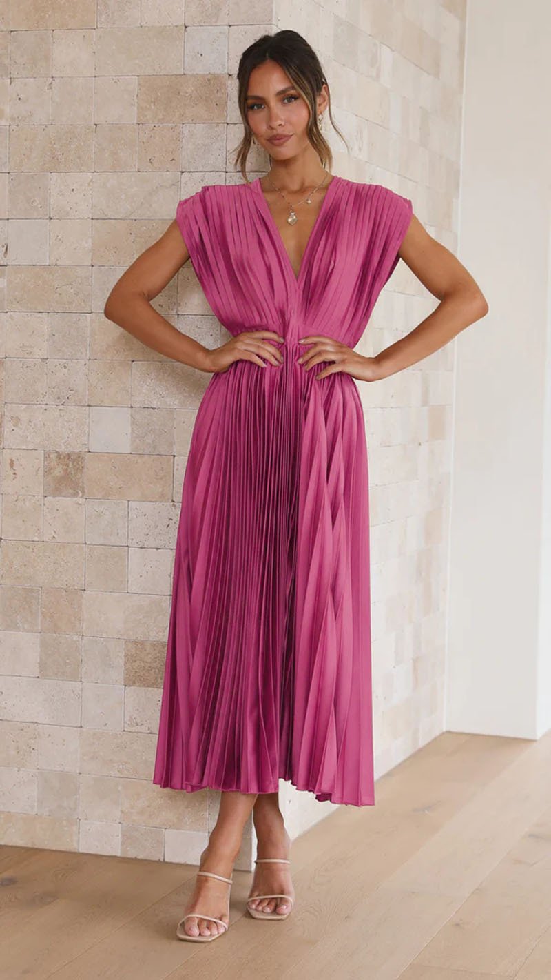 Callie | Women's Elegant Pleated Skirt Midi Dress