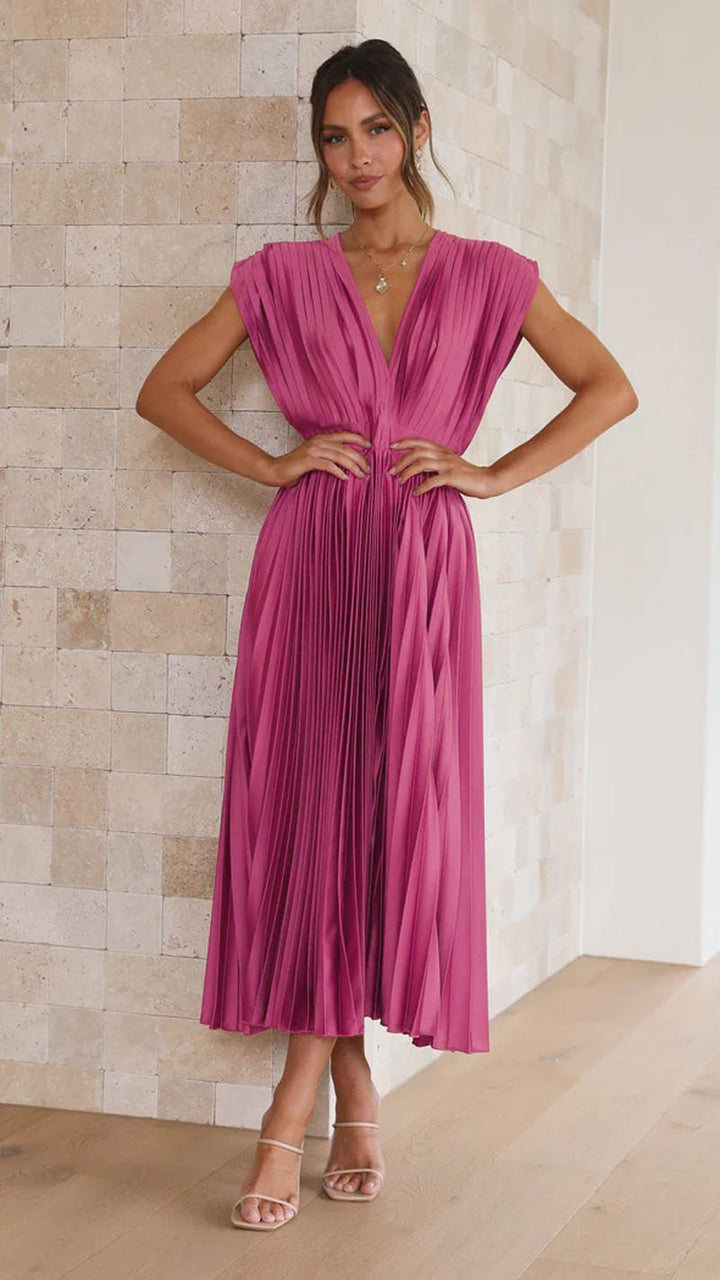Callie | Women's Elegant Pleated Skirt Midi Dress