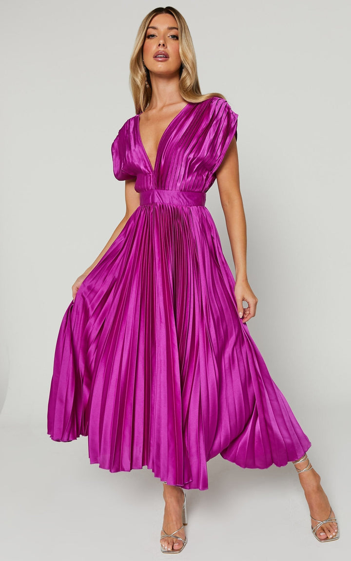 Callie | Women's Elegant Pleated Skirt Midi Dress