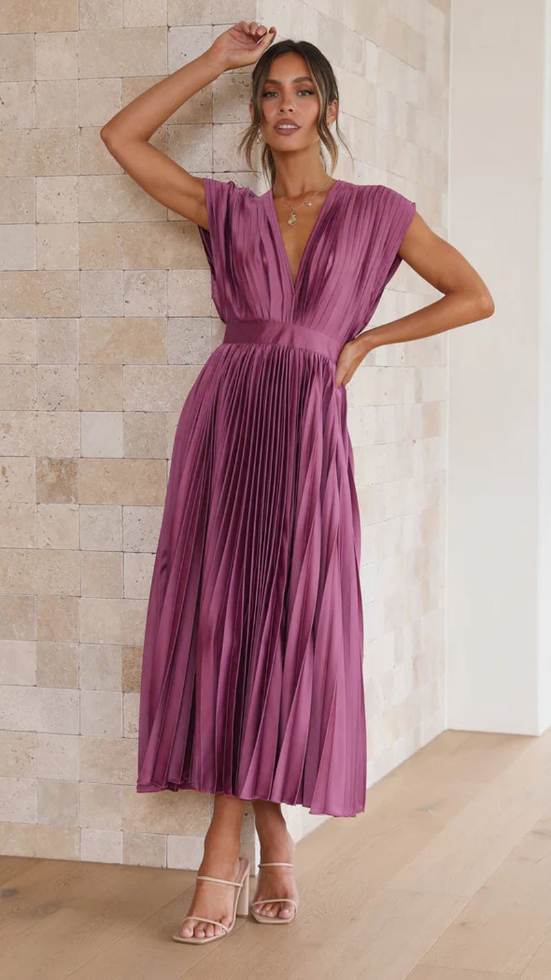 Callie | Women's Elegant Pleated Skirt Midi Dress