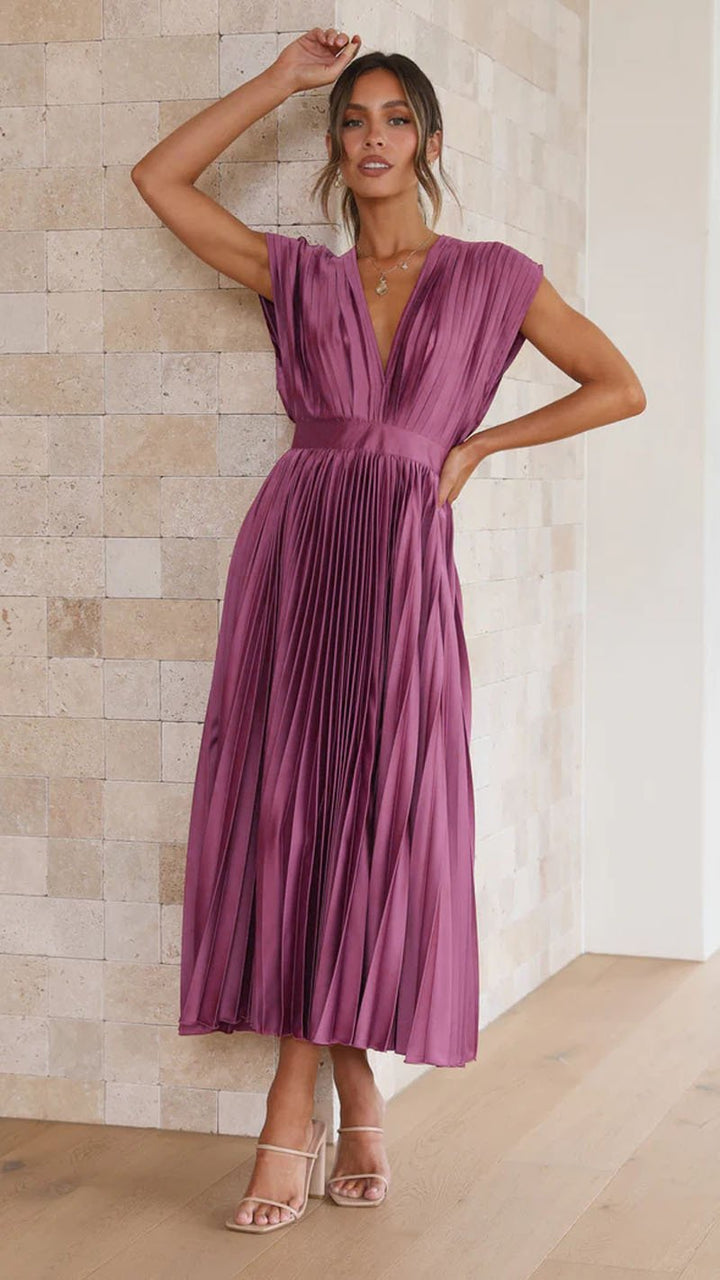 Callie | Women's Elegant Pleated Skirt Midi Dress