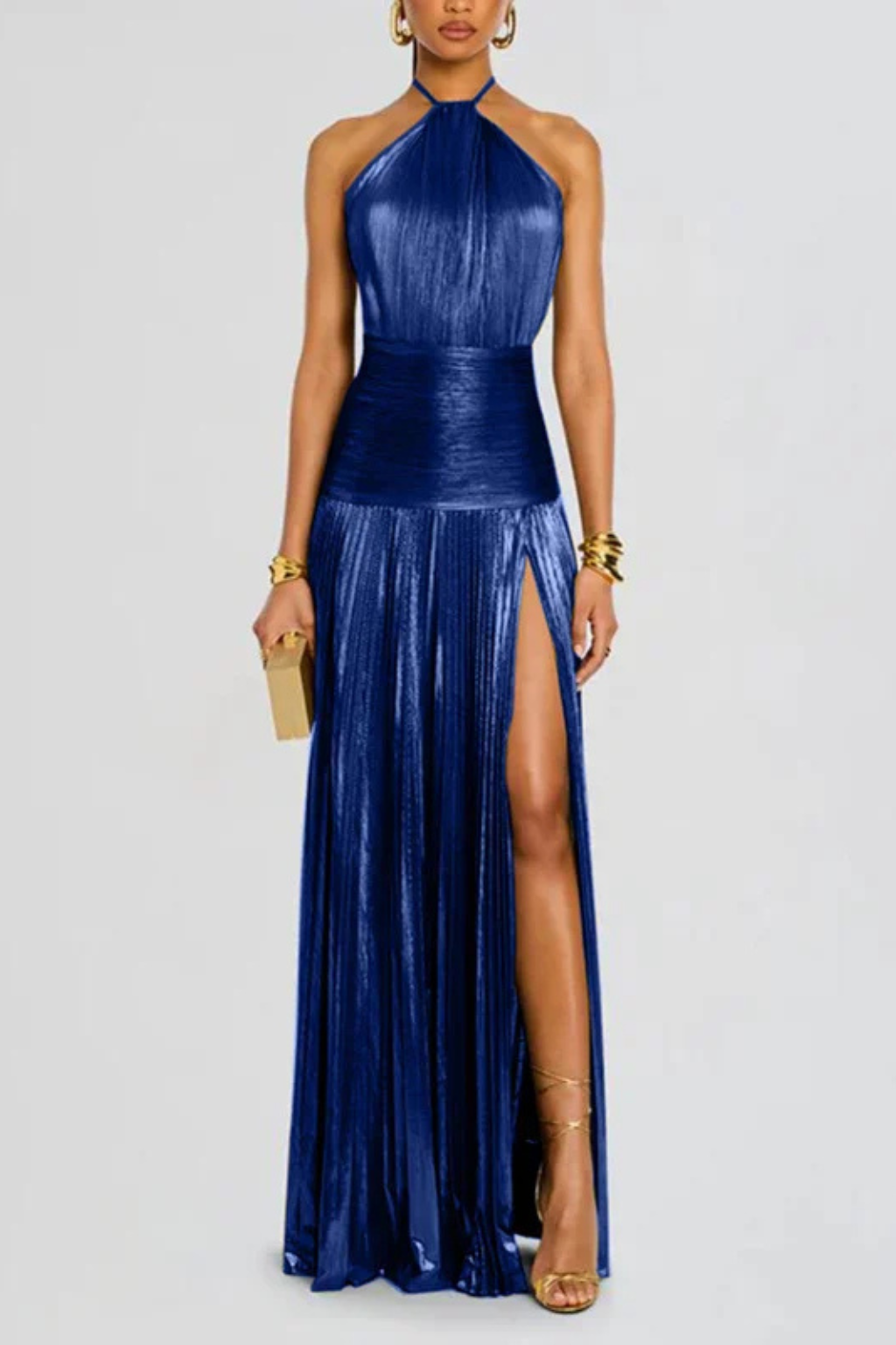 Zinara | Women's Halter Neck Pleated Maxi Wedding Guest Dress