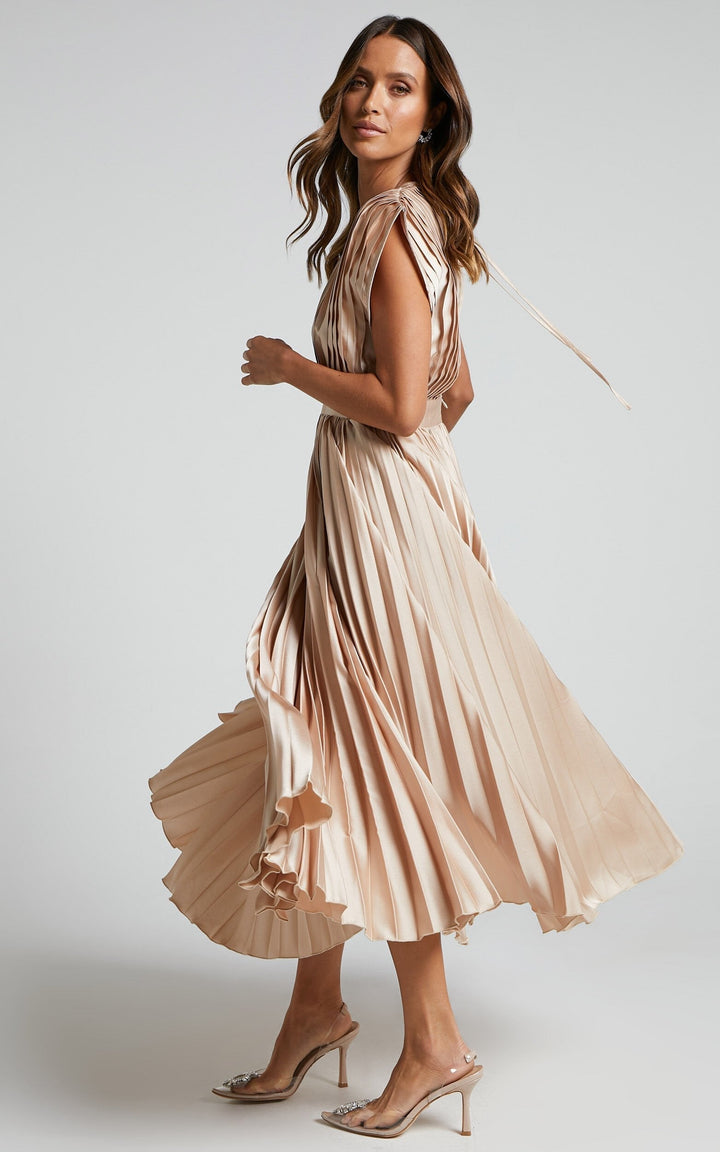 Callie | Women's Elegant Pleated Skirt Midi Dress