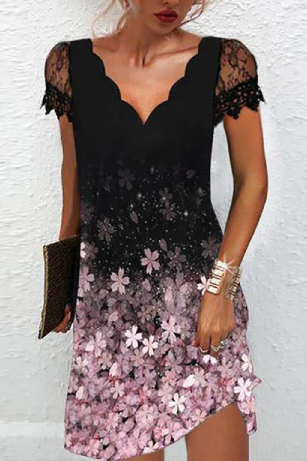 Wistera | Women's Lace Sleeve Mini Wedding Guest Dress