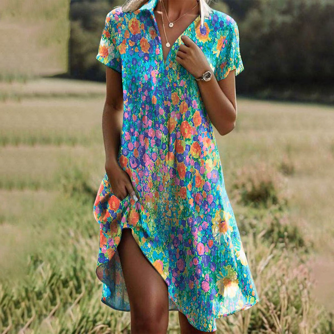 Delyth | Women's V-Neck Short Sleeve Breeze Dress