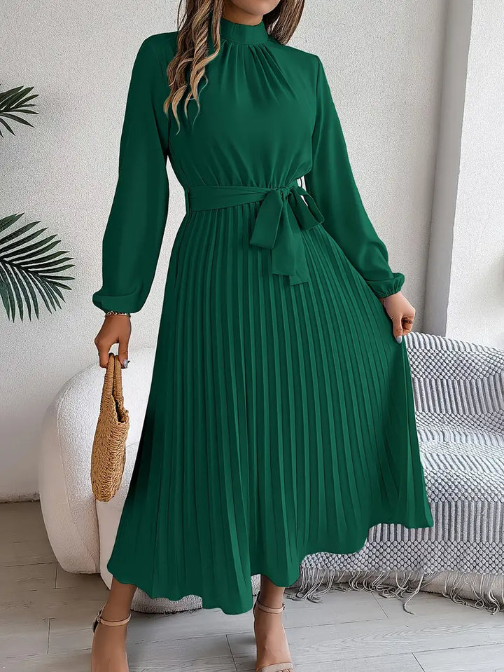 Cherry | Women's Elegant Long Sleeve Pleated Dress