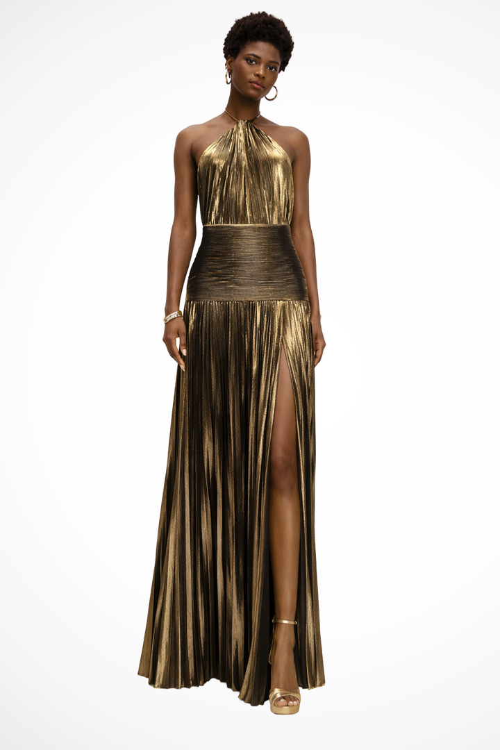 Zinara | Women's Halter Neck Pleated Maxi Wedding Guest Dress