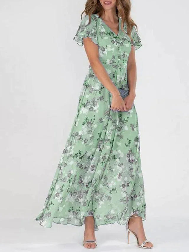 Jassira | Women's Floral Ruffle Sleeve Beach Maxi Dress