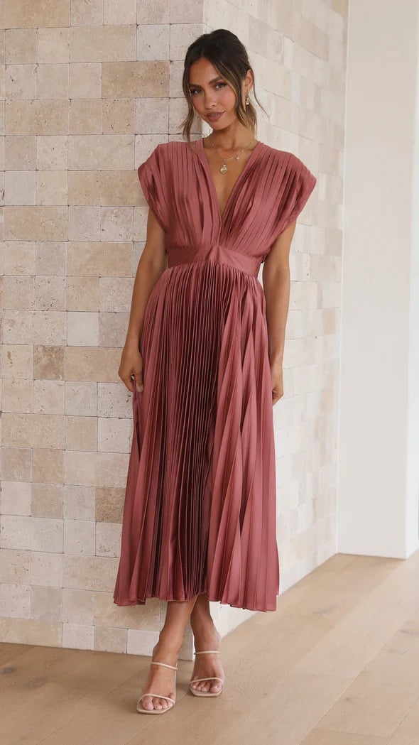 Callie | Women's Elegant Pleated Skirt Midi Dress