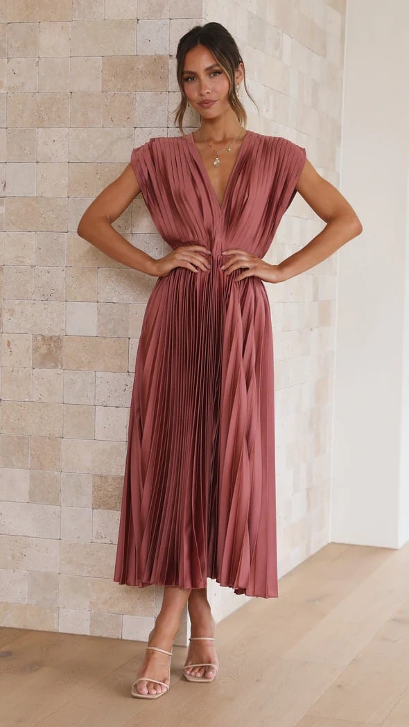 Callie | Women's Elegant Pleated Skirt Midi Dress