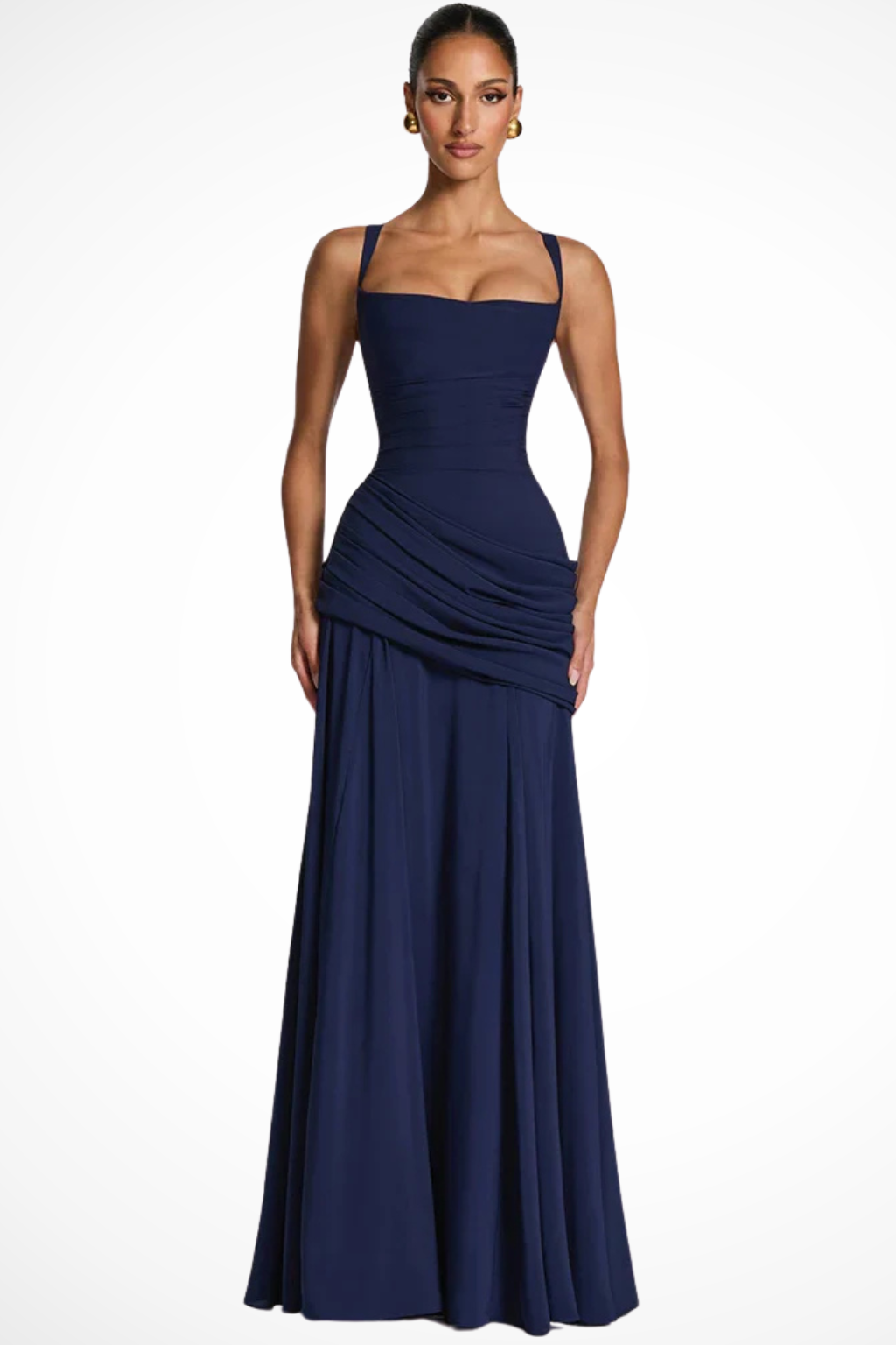 Xylara | Women's Square Neck Ruched Maxi Wedding Guest Dress