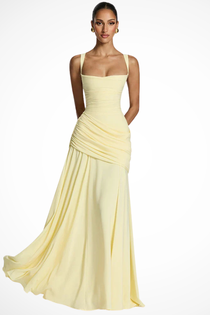 Xylara | Women's Square Neck Ruched Maxi Wedding Guest Dress
