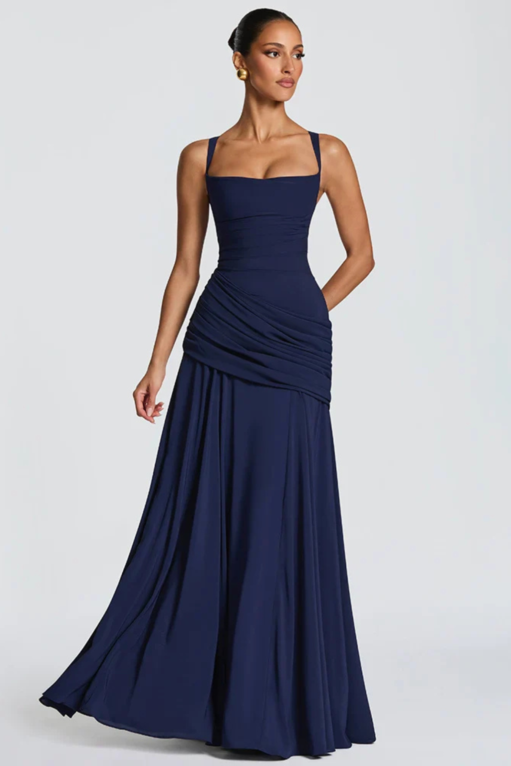 Xylara | Women's Square Neck Ruched Maxi Wedding Guest Dress