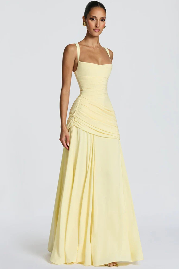 Xylara | Women's Square Neck Ruched Maxi Wedding Guest Dress