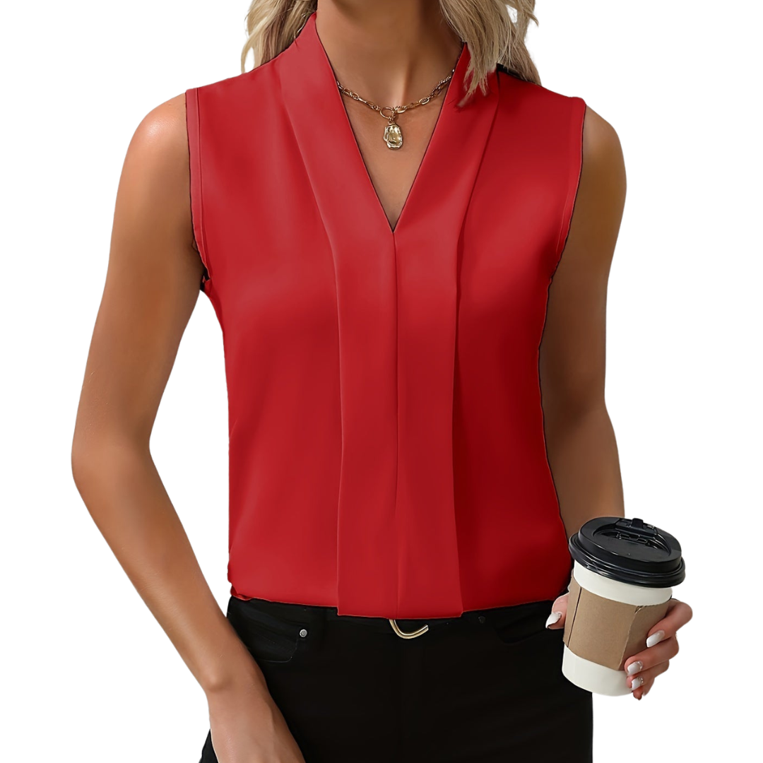 Darcey | Women's V-Neck Pleated Front Sleeveless Top