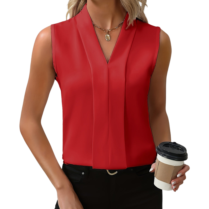 Darcey | Women's V-Neck Pleated Front Sleeveless Top