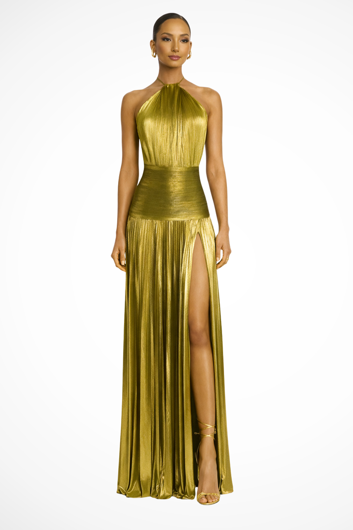 Zinara | Women's Halter Neck Pleated Maxi Wedding Guest Dress