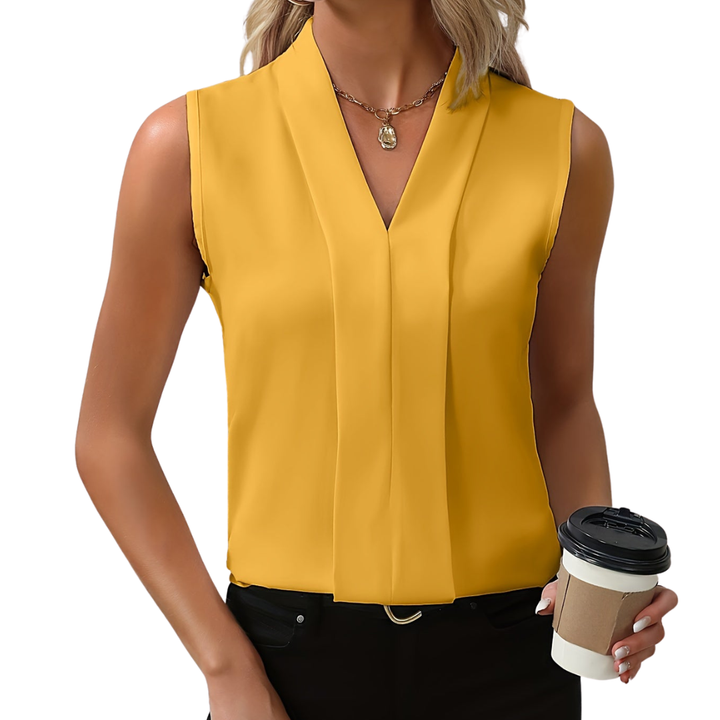 Darcey | Women's V-Neck Pleated Front Sleeveless Top