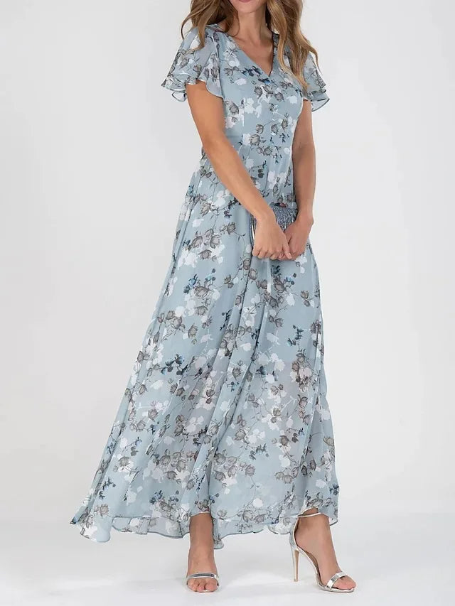 Jassira | Women's Floral Ruffle Sleeve Beach Maxi Dress