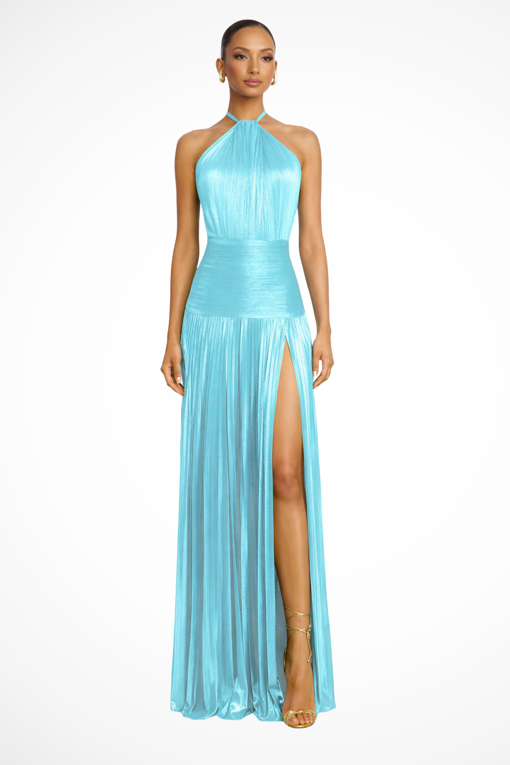 Zinara | Women's Halter Neck Pleated Maxi Wedding Guest Dress