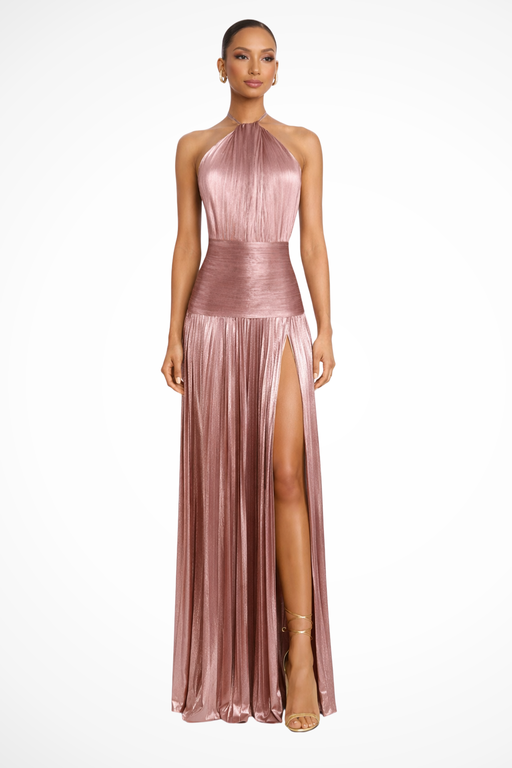 Zinara | Women's Halter Neck Pleated Maxi Wedding Guest Dress