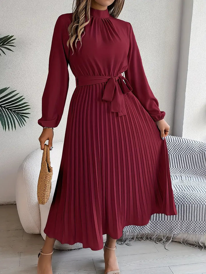 Cherry | Women's Elegant Long Sleeve Pleated Dress