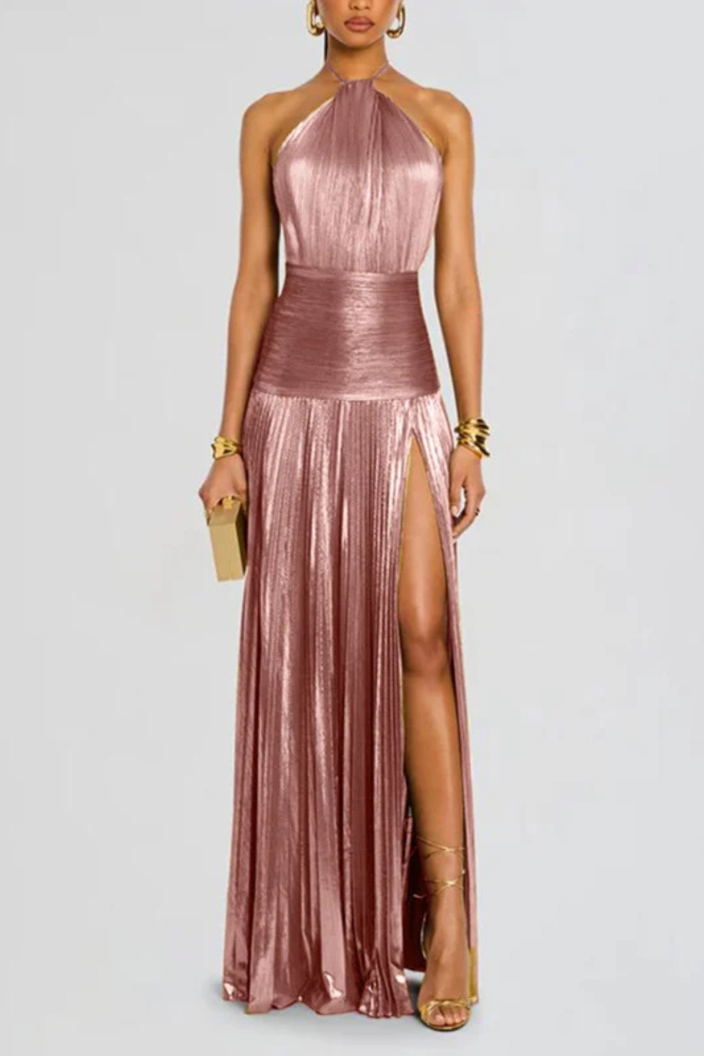 Zinara | Women's Halter Neck Pleated Maxi Wedding Guest Dress