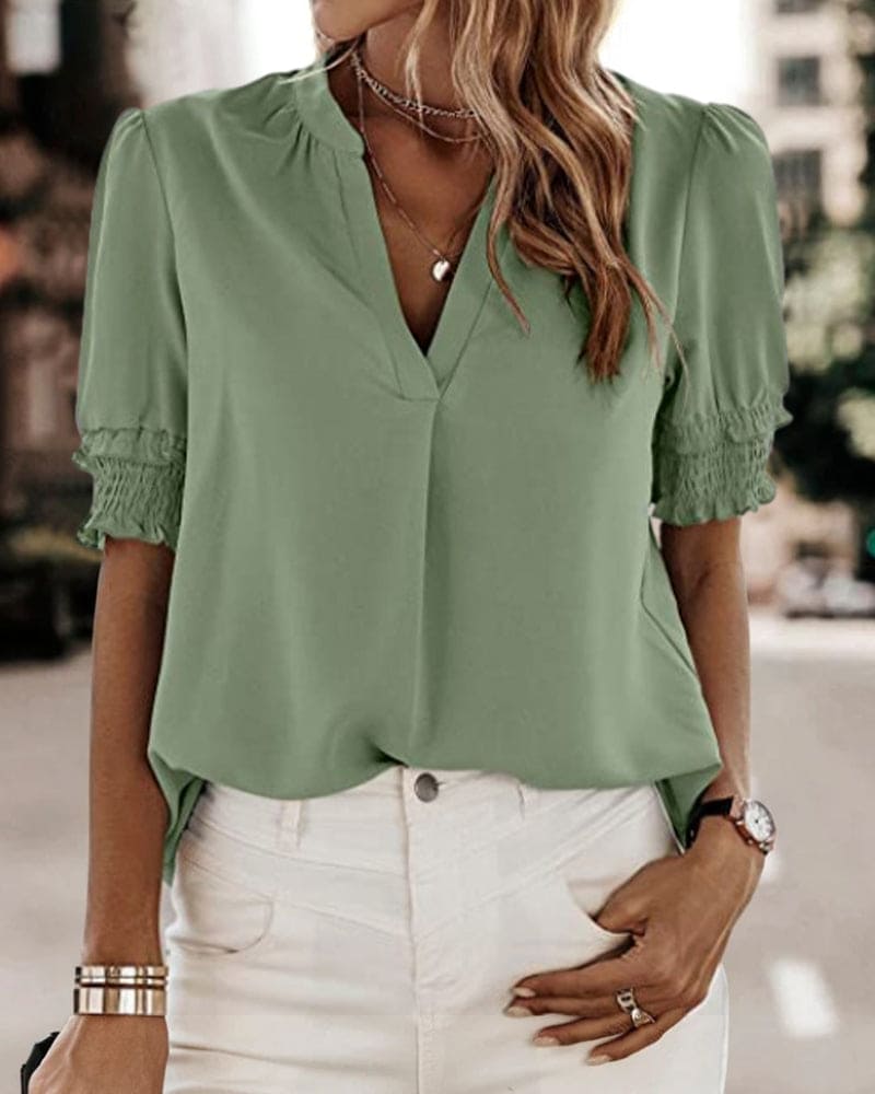 Virelle | Women's V-Neck Short Sleeve Blouse