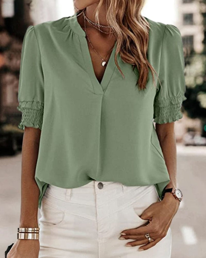 Virelle | Women's V-Neck Short Sleeve Blouse
