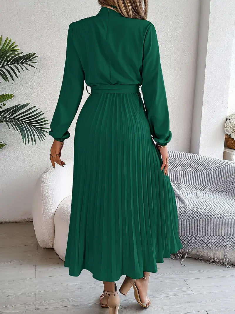 Cherry | Women's Elegant Long Sleeve Pleated Dress