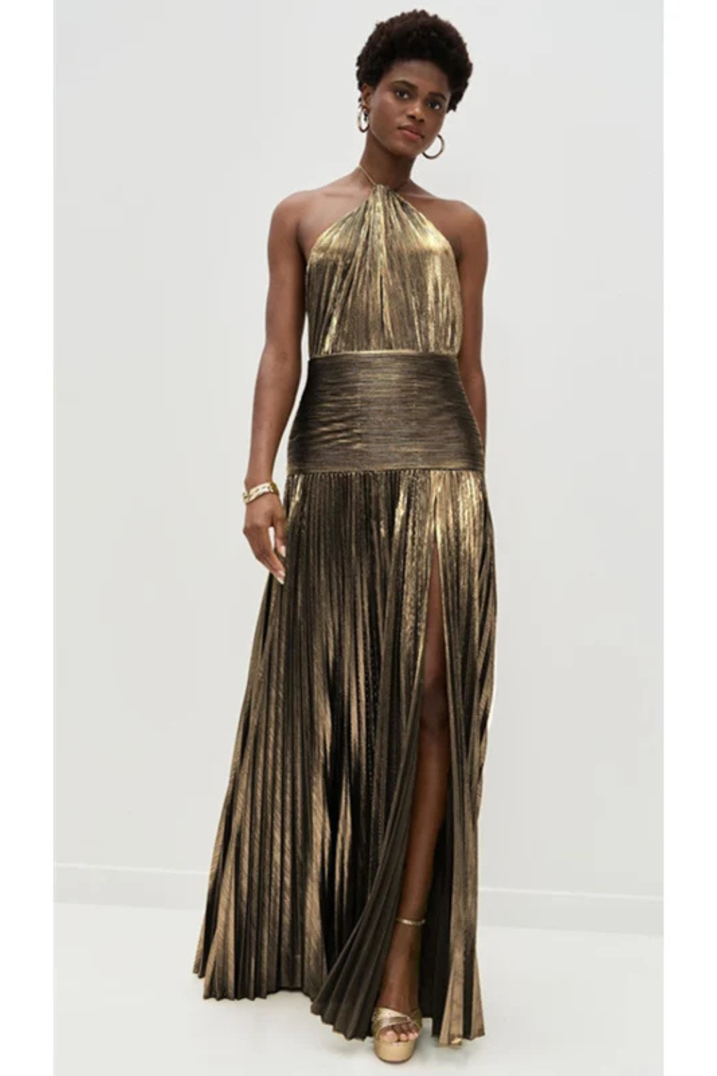Zinara | Women's Halter Neck Pleated Maxi Wedding Guest Dress
