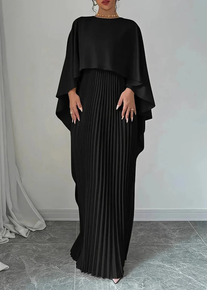 Ismay | Women's Elegant Cape Overlay Pleated Maxi Dress