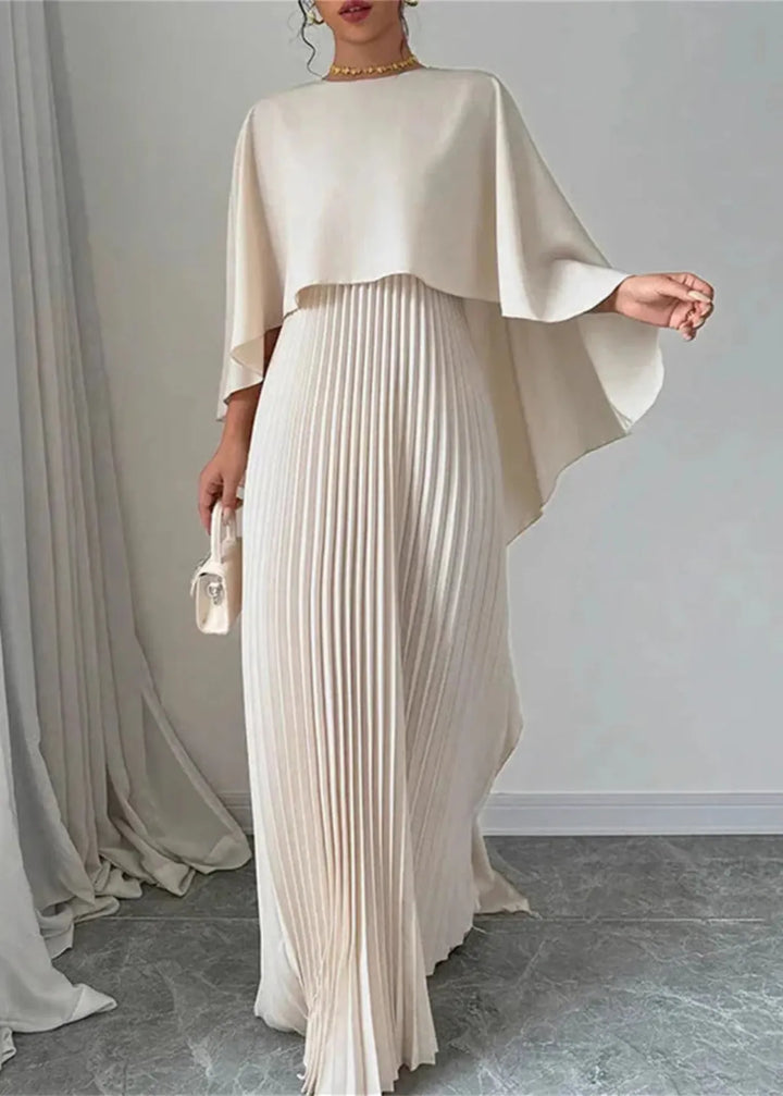 Ismay | Women's Elegant Cape Overlay Pleated Maxi Dress