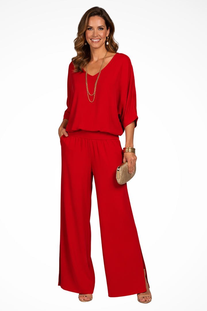 Calyra | Women's Elegant Two Piece Top and Wide Leg Trousers Set