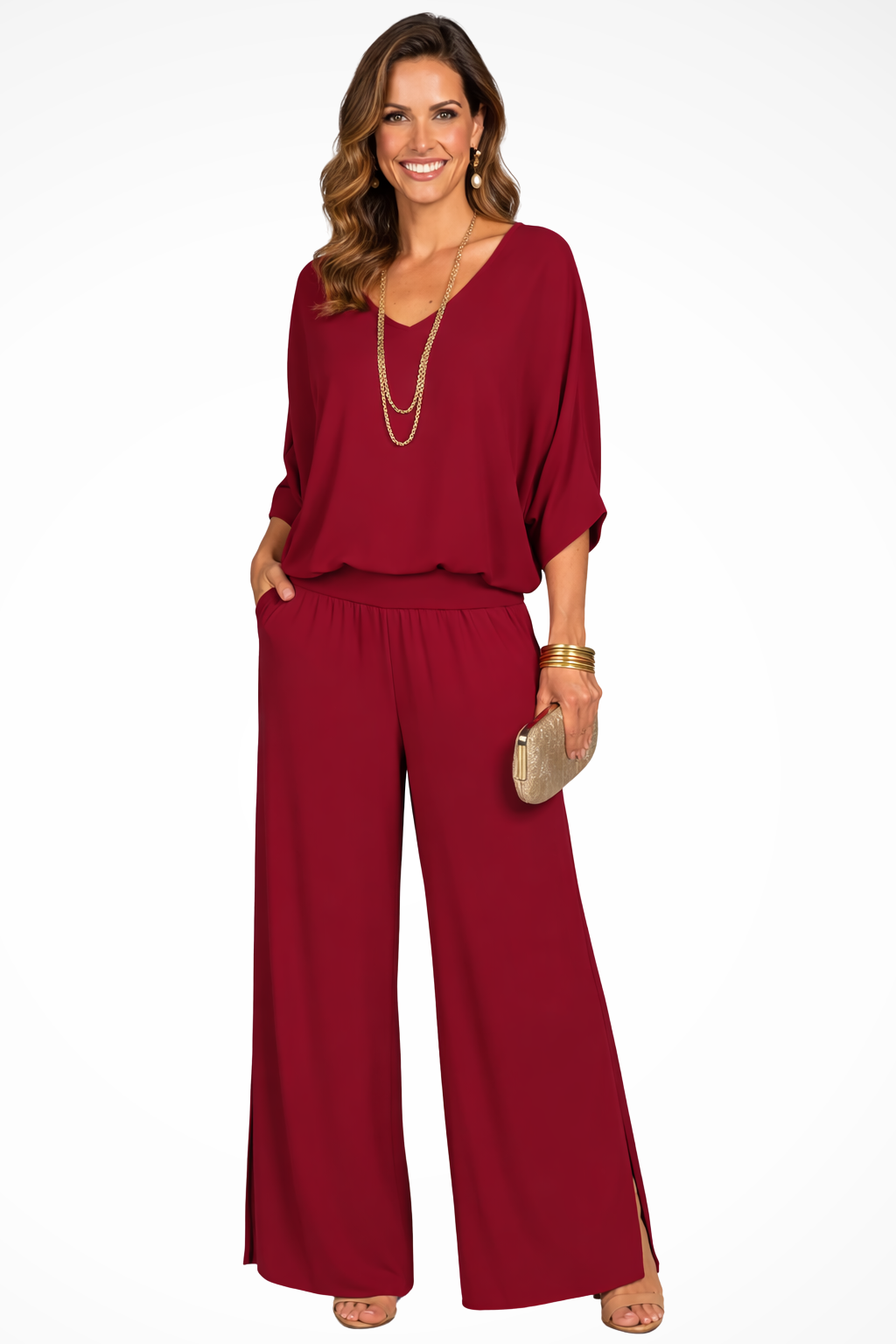 Calyra | Women's Elegant Two Piece Top and Wide Leg Trousers Set