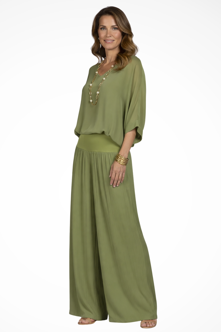 Calyra | Women's Elegant Two Piece Top and Wide Leg Trousers Set