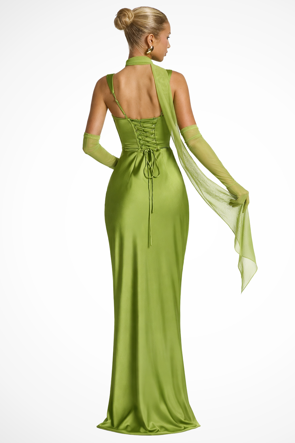 Yvarelle | Women's Square Neck Ruched Satin Maxi Wedding Guest Dress