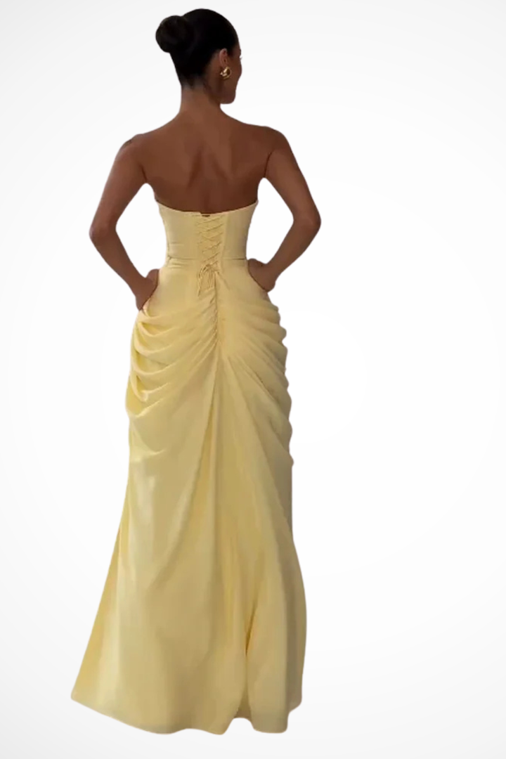 Althea | Women's Strapless Ruched Maxi Wedding Guest Dress