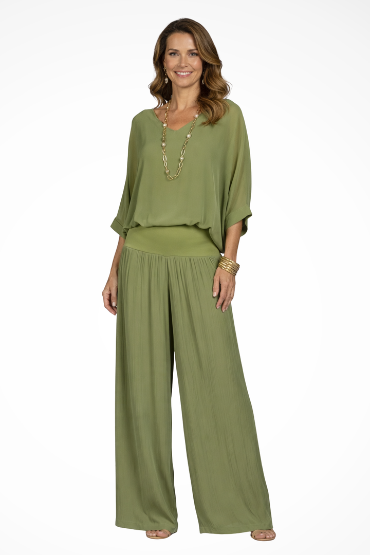 Calyra | Women's Elegant Two Piece Top and Wide Leg Trousers Set