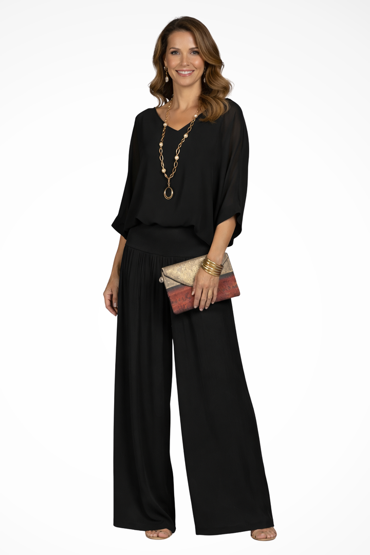 Calyra | Women's Elegant Two Piece Top and Wide Leg Trousers Set