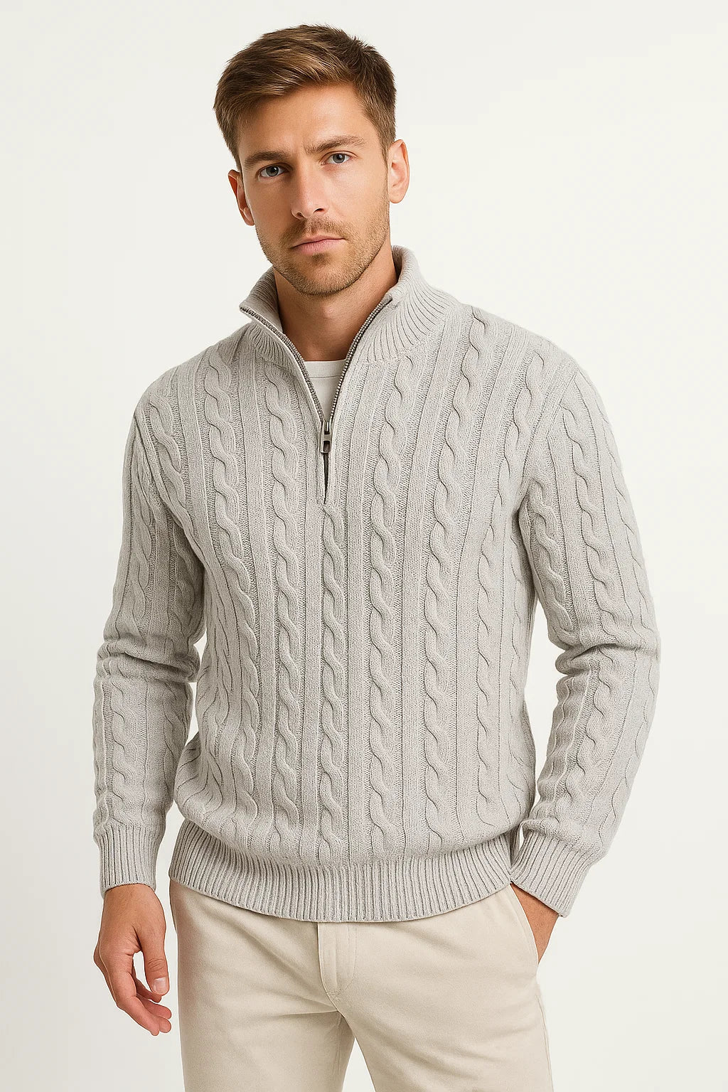Tavix | Men's Half Zip Cable Knit Sweater