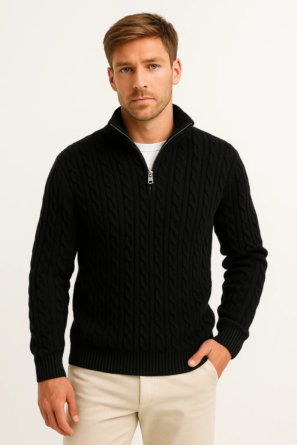 Tavix | Men's Half Zip Cable Knit Sweater
