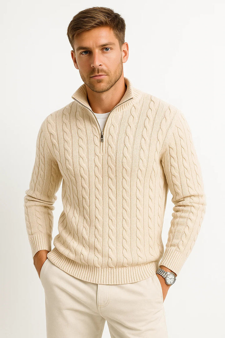 Tavix | Men's Half Zip Cable Knit Sweater