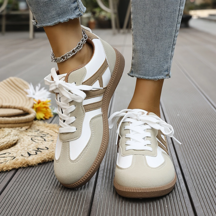 Cecily | Women's Retro Panel Lace-Up Flat Sneakers