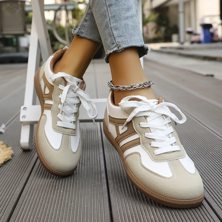 Cecily | Women's Retro Panel Lace-Up Flat Sneakers