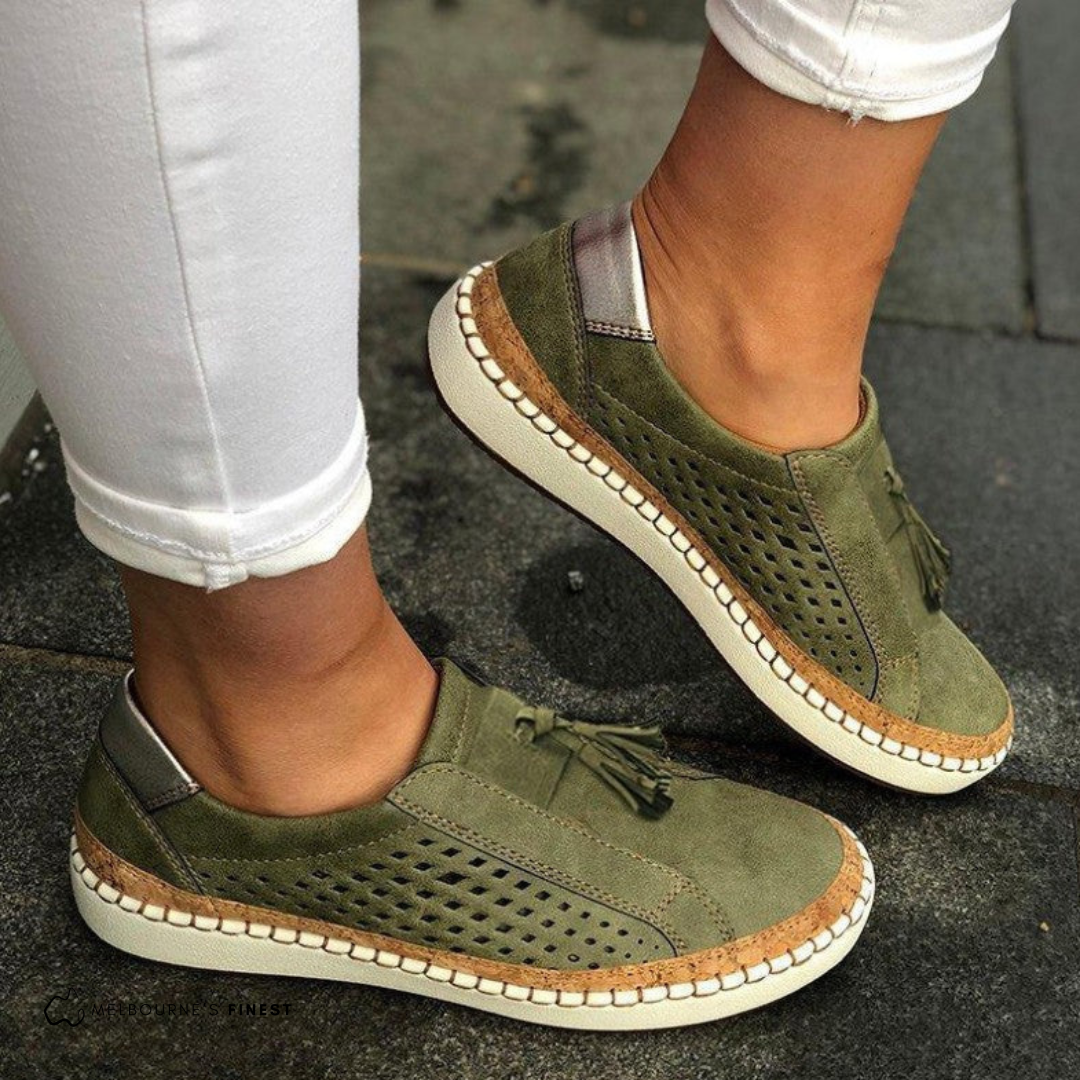 Calanthe | Women's Perforated Tassel Slip-On Sneakers