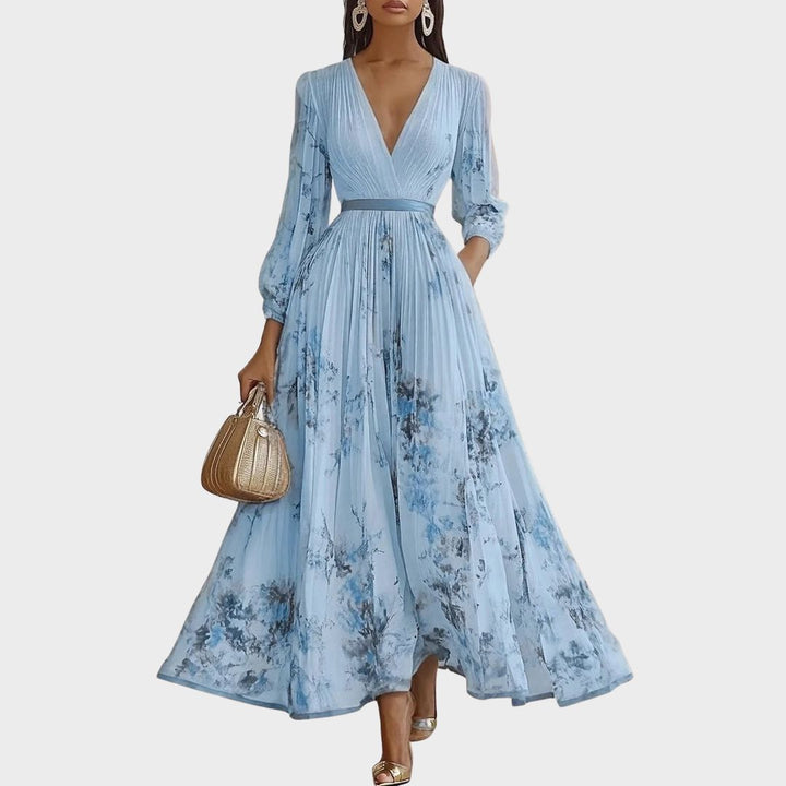 Mab | Women's Elegant Pleated Floral Maxi Dress