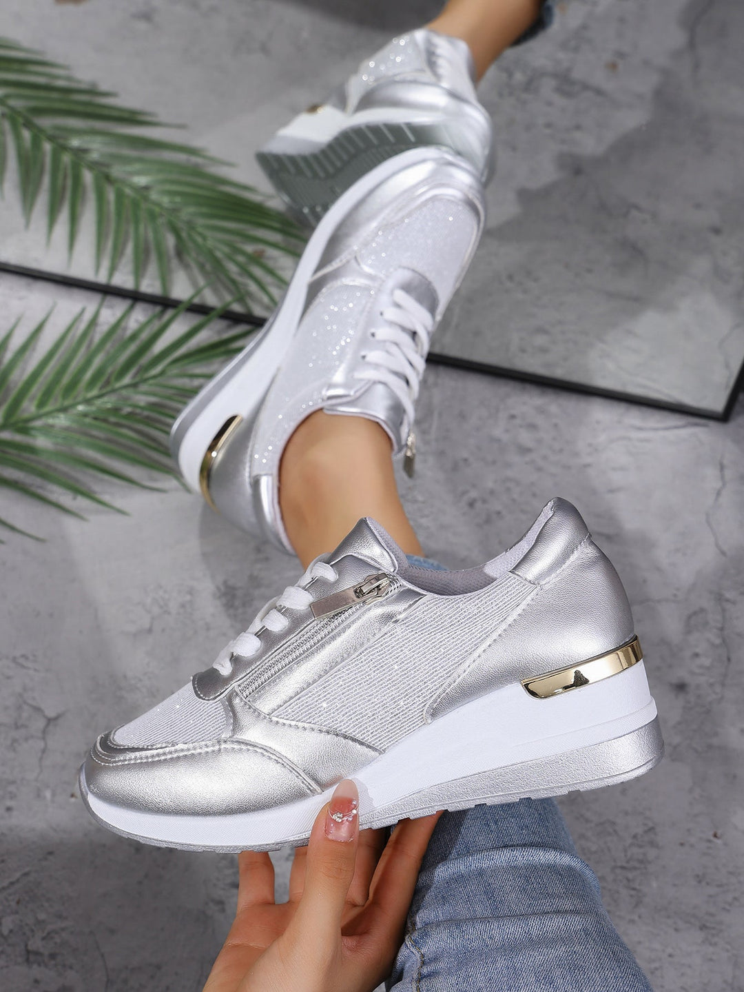 Arminel | Women's Panelled Lace-Up Wedge Trainers