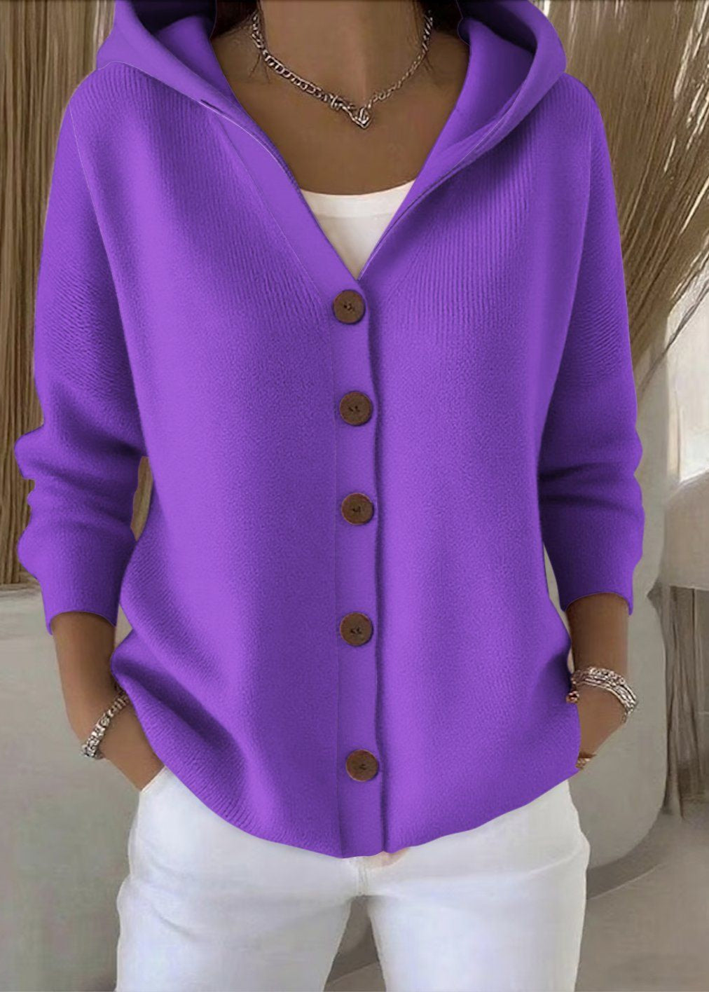 Allegra | Women's Elegant Hooded Button-Up Cardigan