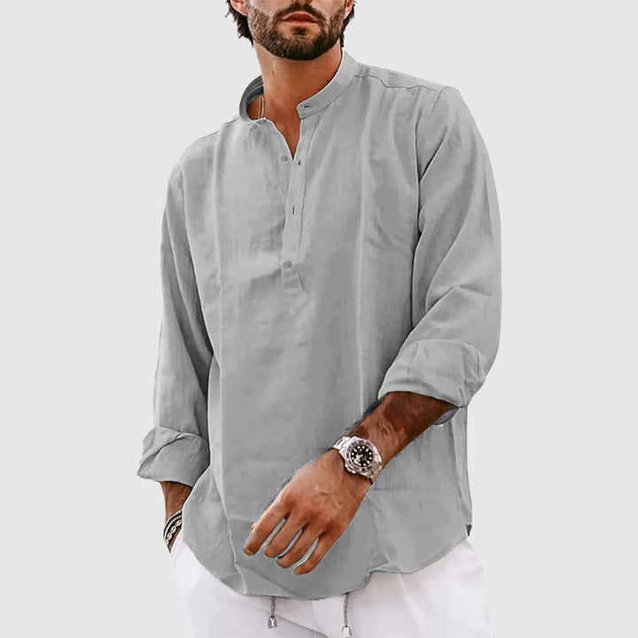 Braxton | Men's Casual Linen Henley Shirt